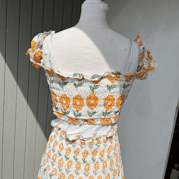 Ash & Eden 2-Piece Floral Maxi Skirt Set Boho Smocked Crop Top L - Picture 10 of 16